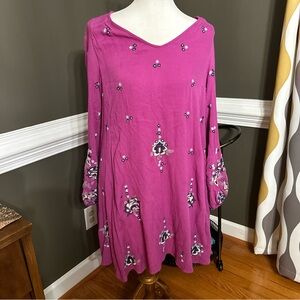 Free People Purple Oxford Embroidered Swing Dress Size Medium